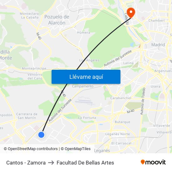 Cantos - Zamora to Facultad De Bellas Artes map