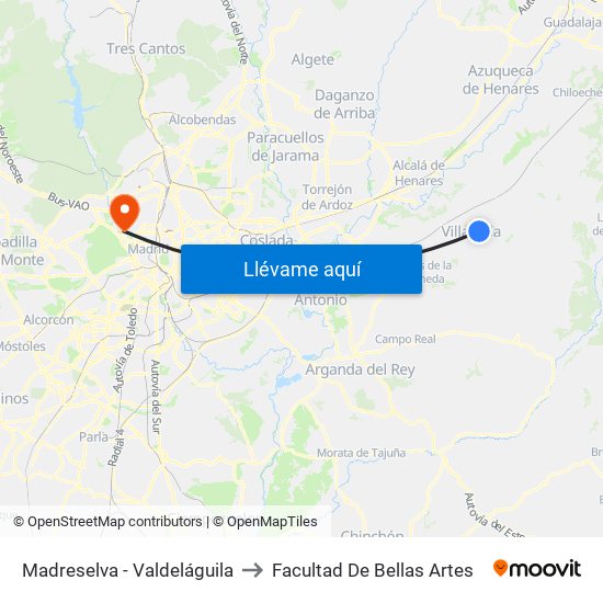 Madreselva - Valdeláguila to Facultad De Bellas Artes map