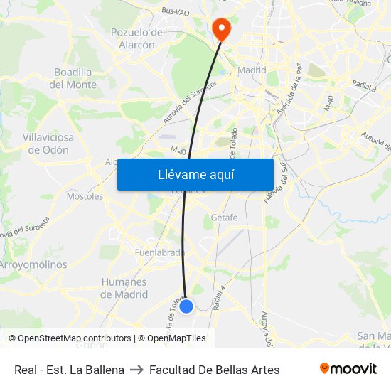 Real - Est. La Ballena to Facultad De Bellas Artes map