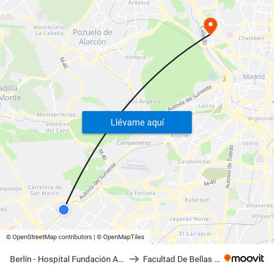 Berlín - Hospital Fundación Alcorcón to Facultad De Bellas Artes map