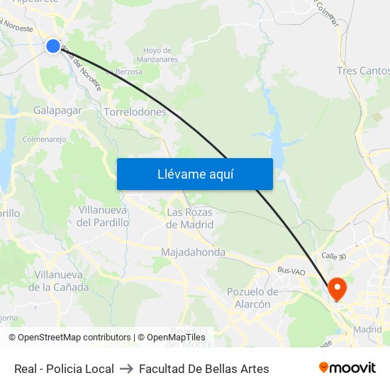 Real - Policia Local to Facultad De Bellas Artes map