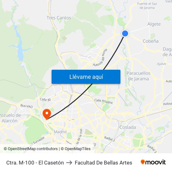 Ctra. M-100 - El Casetón to Facultad De Bellas Artes map