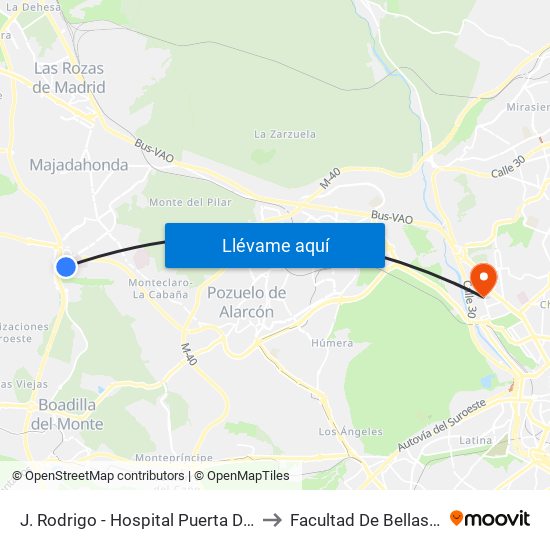 J. Rodrigo - Hospital Puerta De Hierro to Facultad De Bellas Artes map