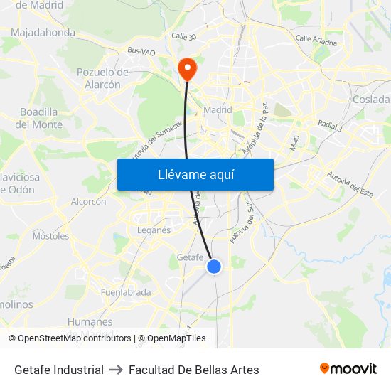 Getafe Industrial to Facultad De Bellas Artes map