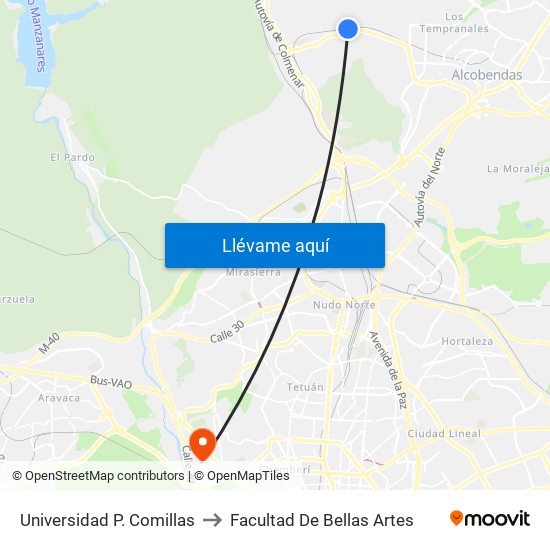 Universidad P. Comillas to Facultad De Bellas Artes map