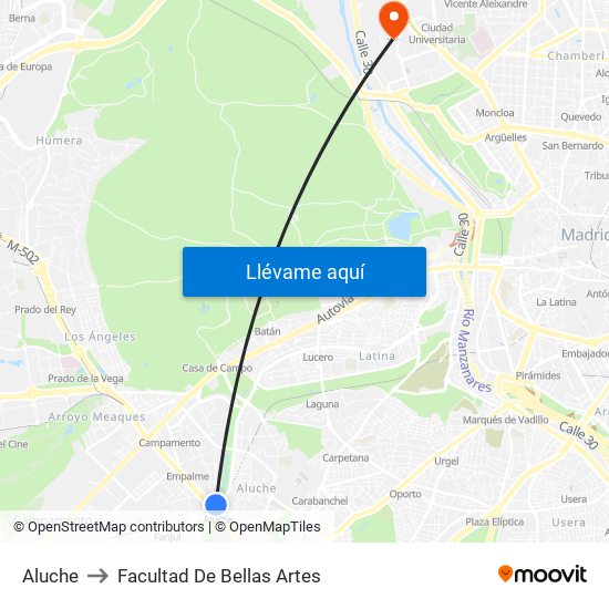 Aluche to Facultad De Bellas Artes map