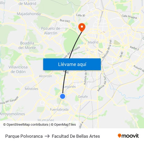 Parque Polvoranca to Facultad De Bellas Artes map