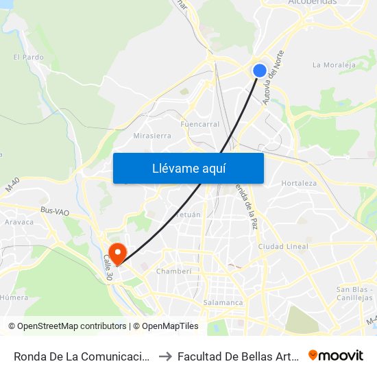 Ronda De La Comunicación to Facultad De Bellas Artes map