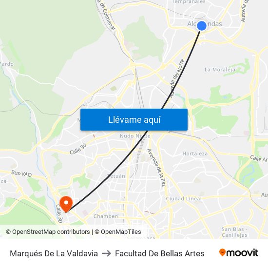 Marqués De La Valdavia to Facultad De Bellas Artes map