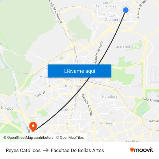 Reyes Católicos to Facultad De Bellas Artes map