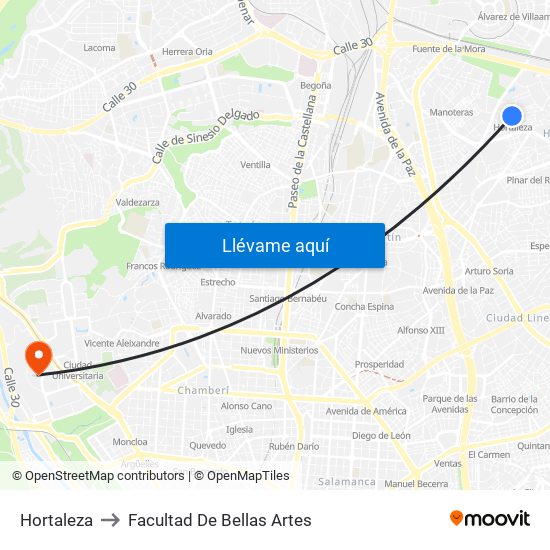 Hortaleza to Facultad De Bellas Artes map