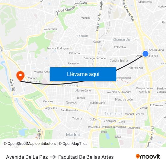 Avenida De La Paz to Facultad De Bellas Artes map