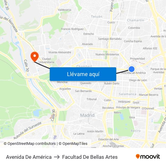 Avenida De América to Facultad De Bellas Artes map