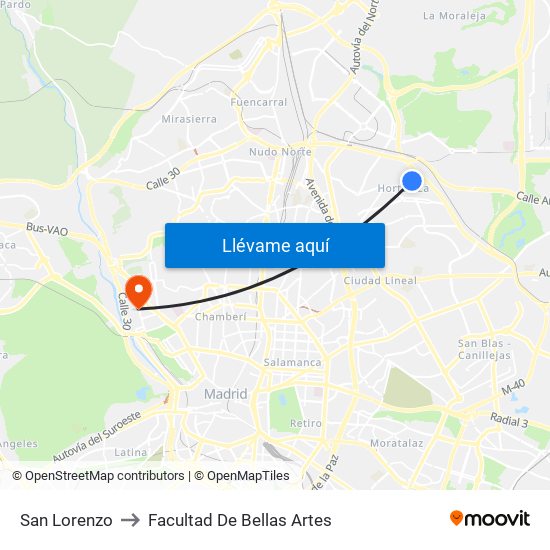 San Lorenzo to Facultad De Bellas Artes map