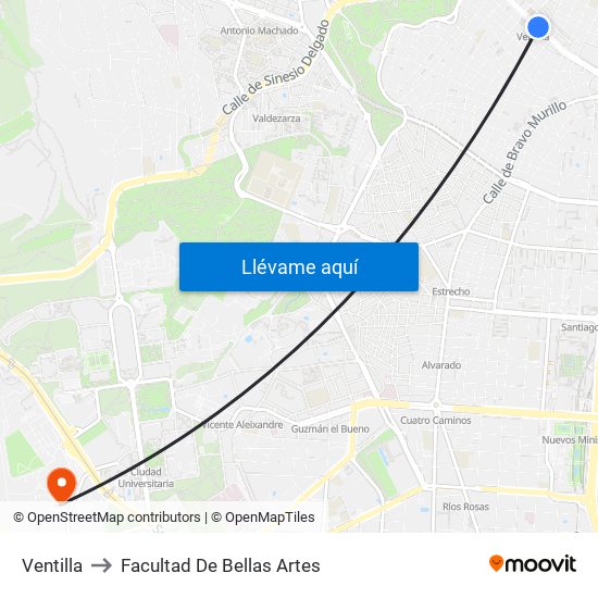 Ventilla to Facultad De Bellas Artes map