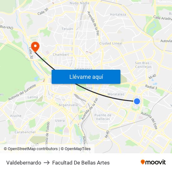 Valdebernardo to Facultad De Bellas Artes map