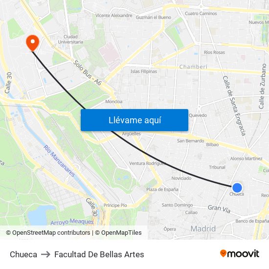 Chueca to Facultad De Bellas Artes map