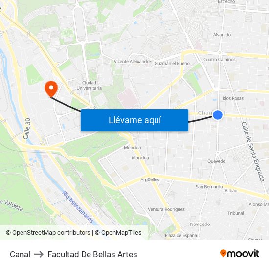 Canal to Facultad De Bellas Artes map