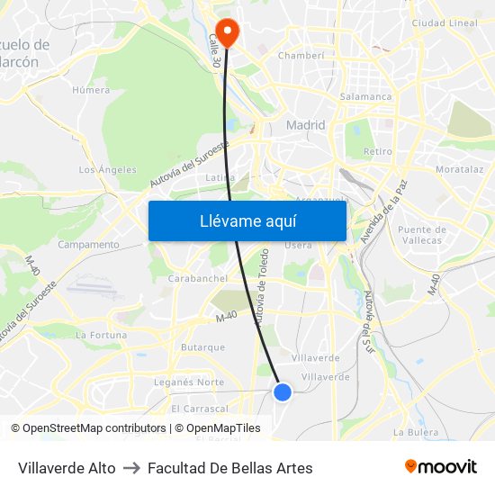 Villaverde Alto to Facultad De Bellas Artes map