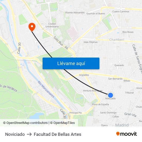 Noviciado to Facultad De Bellas Artes map