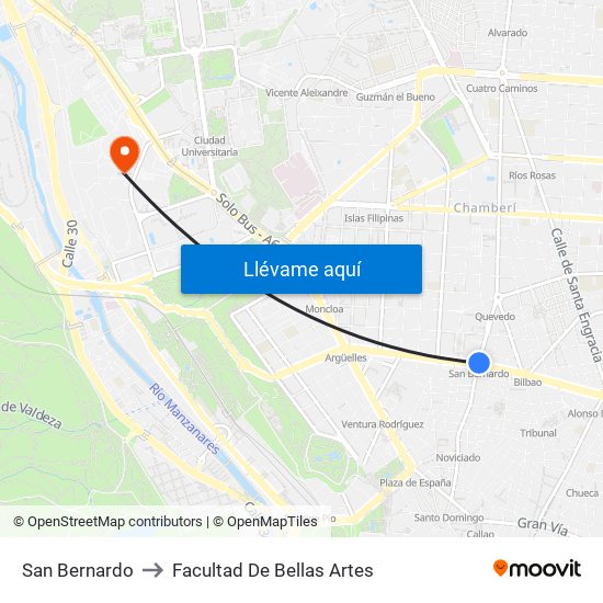 San Bernardo to Facultad De Bellas Artes map