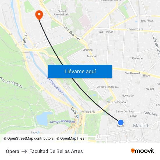 Ópera to Facultad De Bellas Artes map