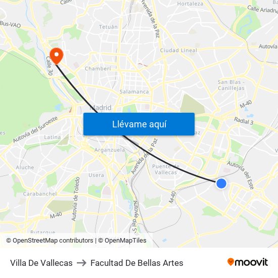 Villa De Vallecas to Facultad De Bellas Artes map