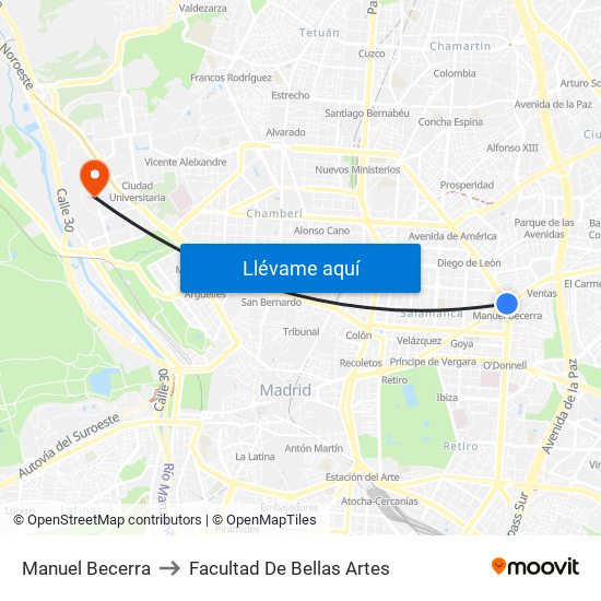 Manuel Becerra to Facultad De Bellas Artes map
