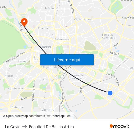 La Gavia to Facultad De Bellas Artes map