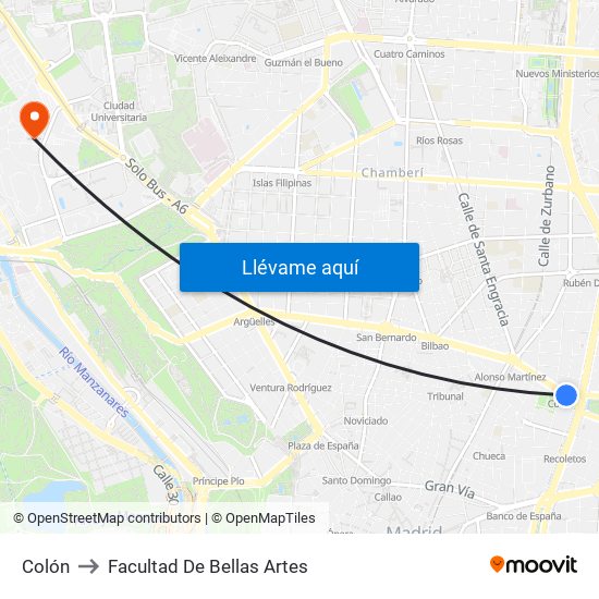 Colón to Facultad De Bellas Artes map