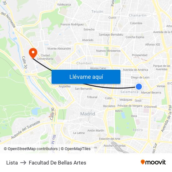 Lista to Facultad De Bellas Artes map