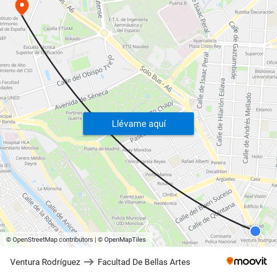 Ventura Rodríguez to Facultad De Bellas Artes map