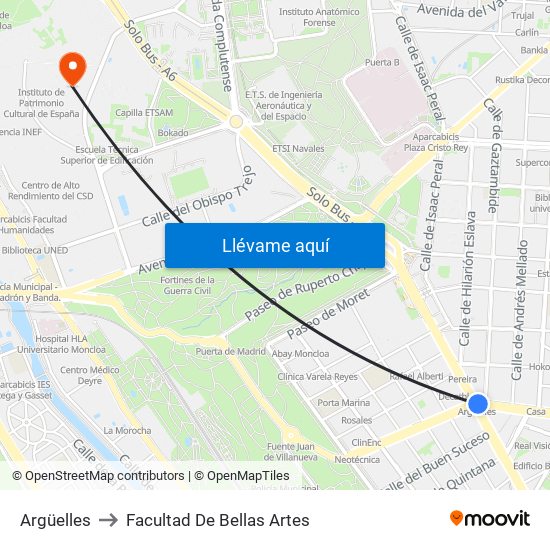 Argüelles to Facultad De Bellas Artes map