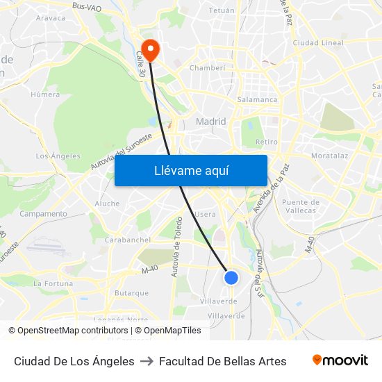Ciudad De Los Ángeles to Facultad De Bellas Artes map