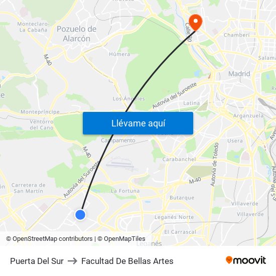 Puerta Del Sur to Facultad De Bellas Artes map