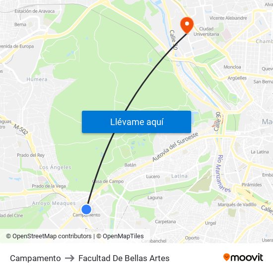 Campamento to Facultad De Bellas Artes map