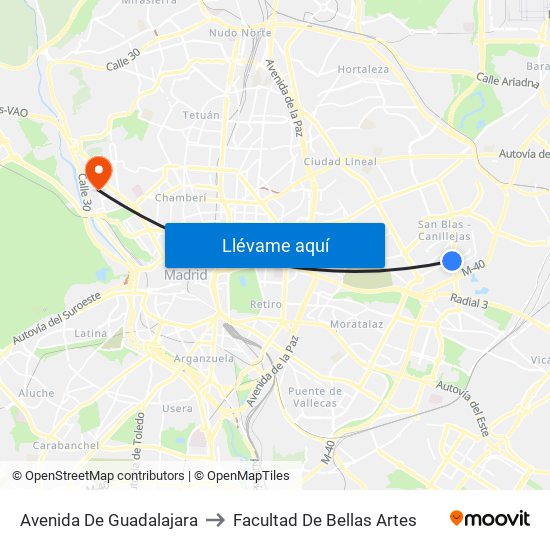 Avenida De Guadalajara to Facultad De Bellas Artes map