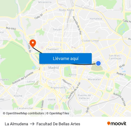 La Almudena to Facultad De Bellas Artes map