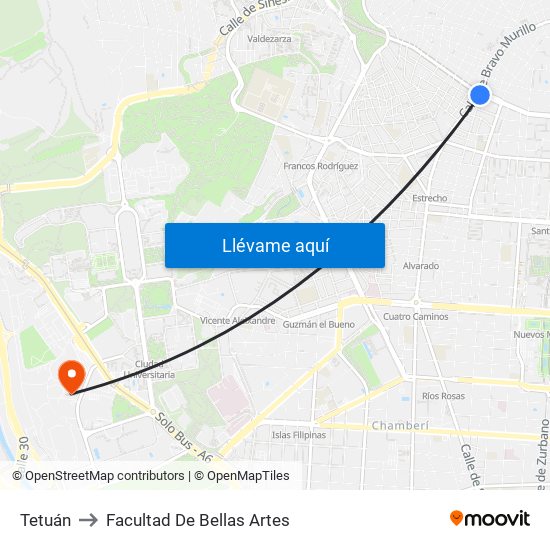 Tetuán to Facultad De Bellas Artes map