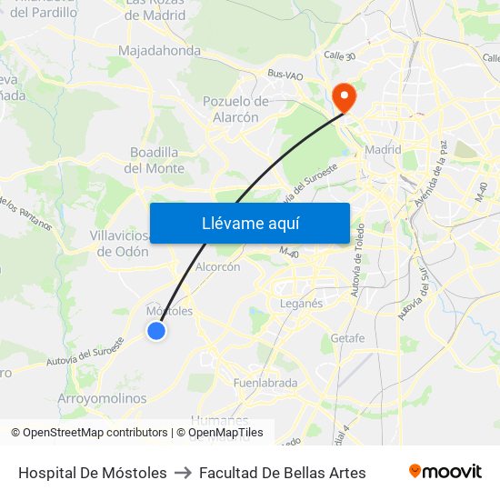 Hospital De Móstoles to Facultad De Bellas Artes map