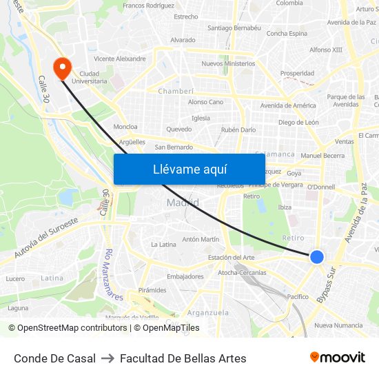 Conde De Casal to Facultad De Bellas Artes map