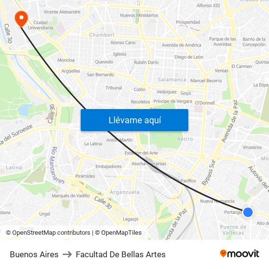 Buenos Aires to Facultad De Bellas Artes map