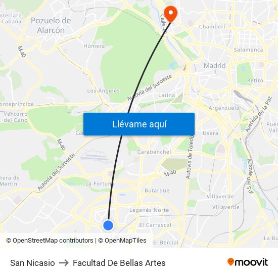 San Nicasio to Facultad De Bellas Artes map