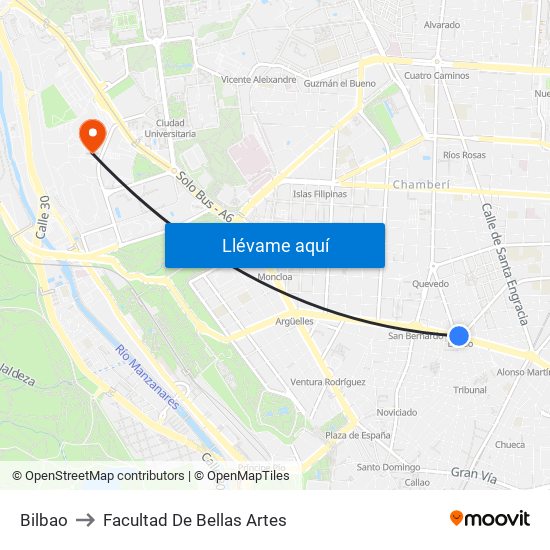Bilbao to Facultad De Bellas Artes map