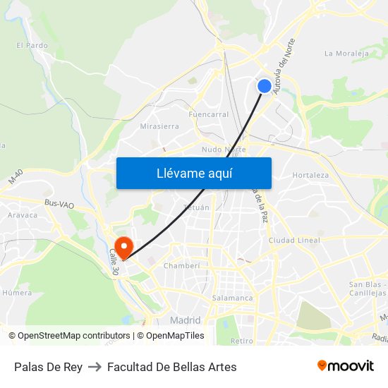 Palas De Rey to Facultad De Bellas Artes map