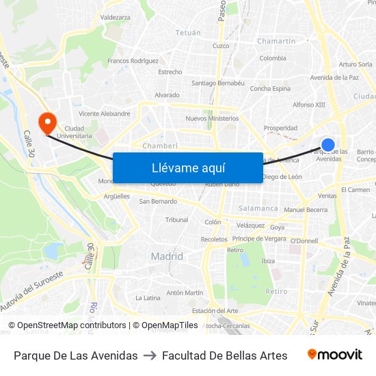 Parque De Las Avenidas to Facultad De Bellas Artes map