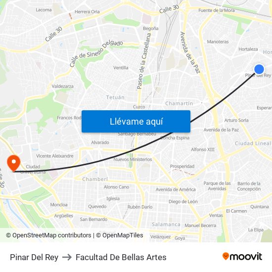 Pinar Del Rey to Facultad De Bellas Artes map