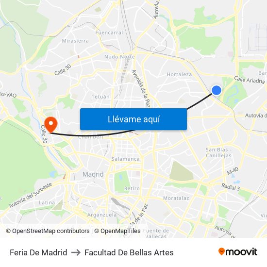 Feria De Madrid to Facultad De Bellas Artes map