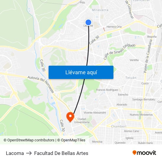 Lacoma to Facultad De Bellas Artes map