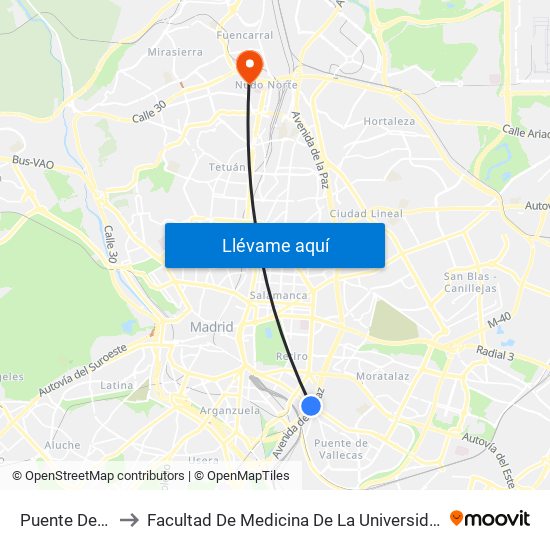 Puente De Vallecas to Facultad De Medicina De La Universidad Autónoma De Madrid map
